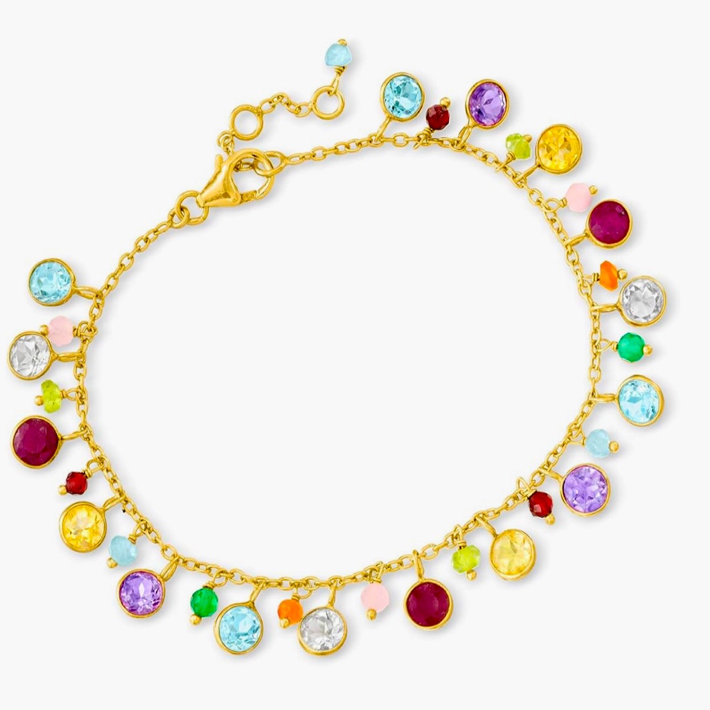 Stunning Neiman Marcus 18kt Gold Vermeil Colorful Gemstone Charm Bracelet